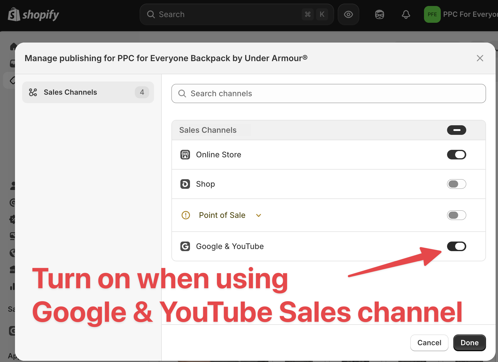 Enable products in Shopify sales channels details toggle