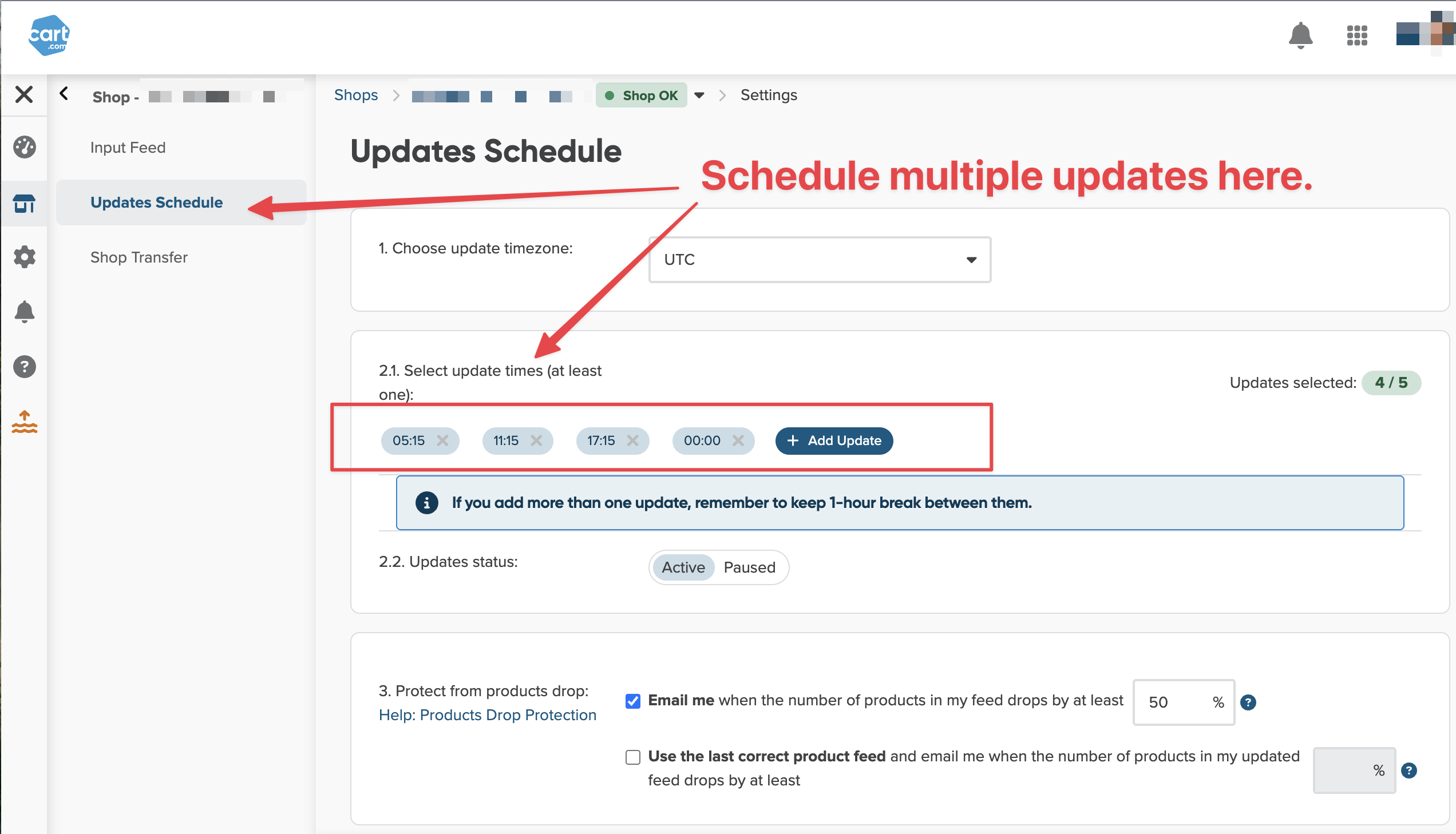 DataFeedWatch multiple daily updates schedule