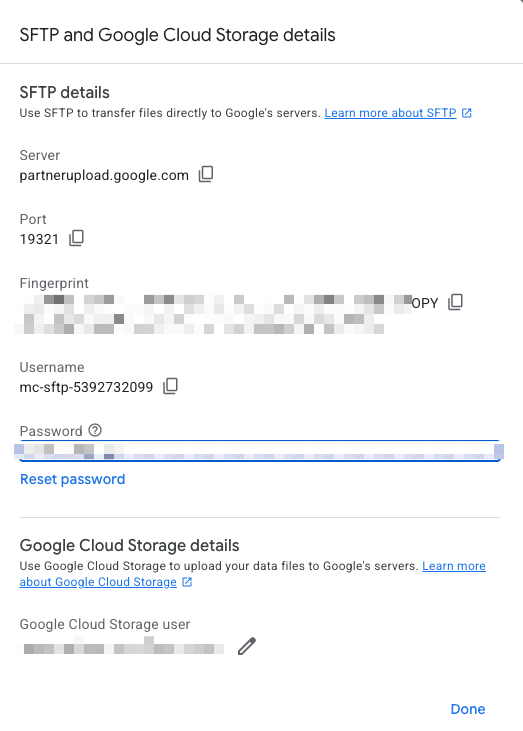 Google Merchant Center SFTP connection details